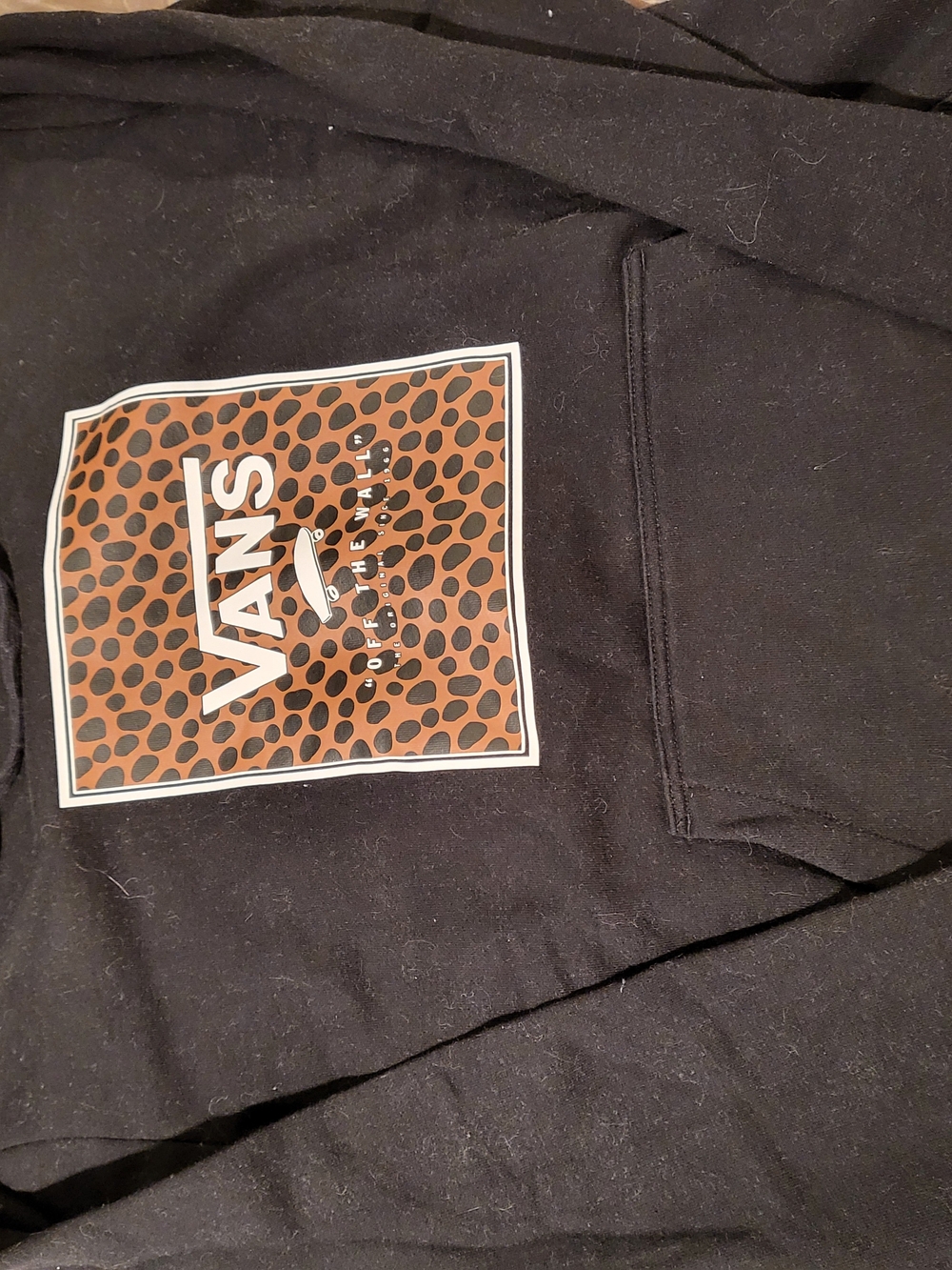 Vans Black Hoodie with Leopard Print Logo Patch